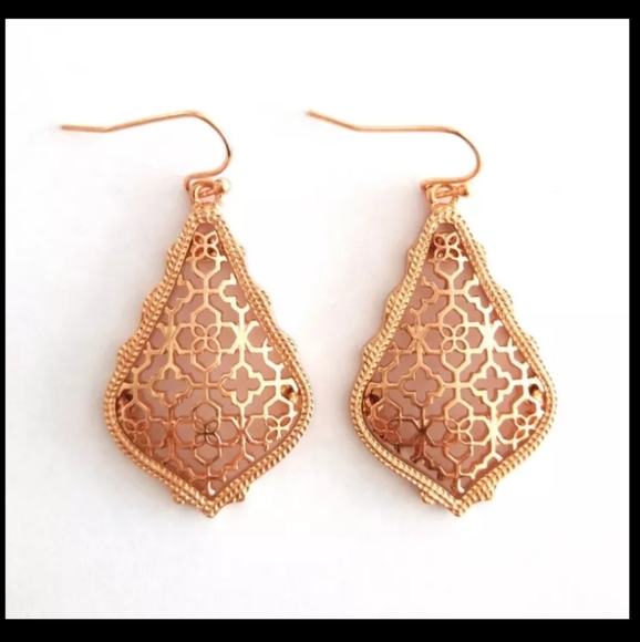 NEW Rose Gold Colored Filigree Drop Dangle Fish Hook Earrings - Picture 4 of 15